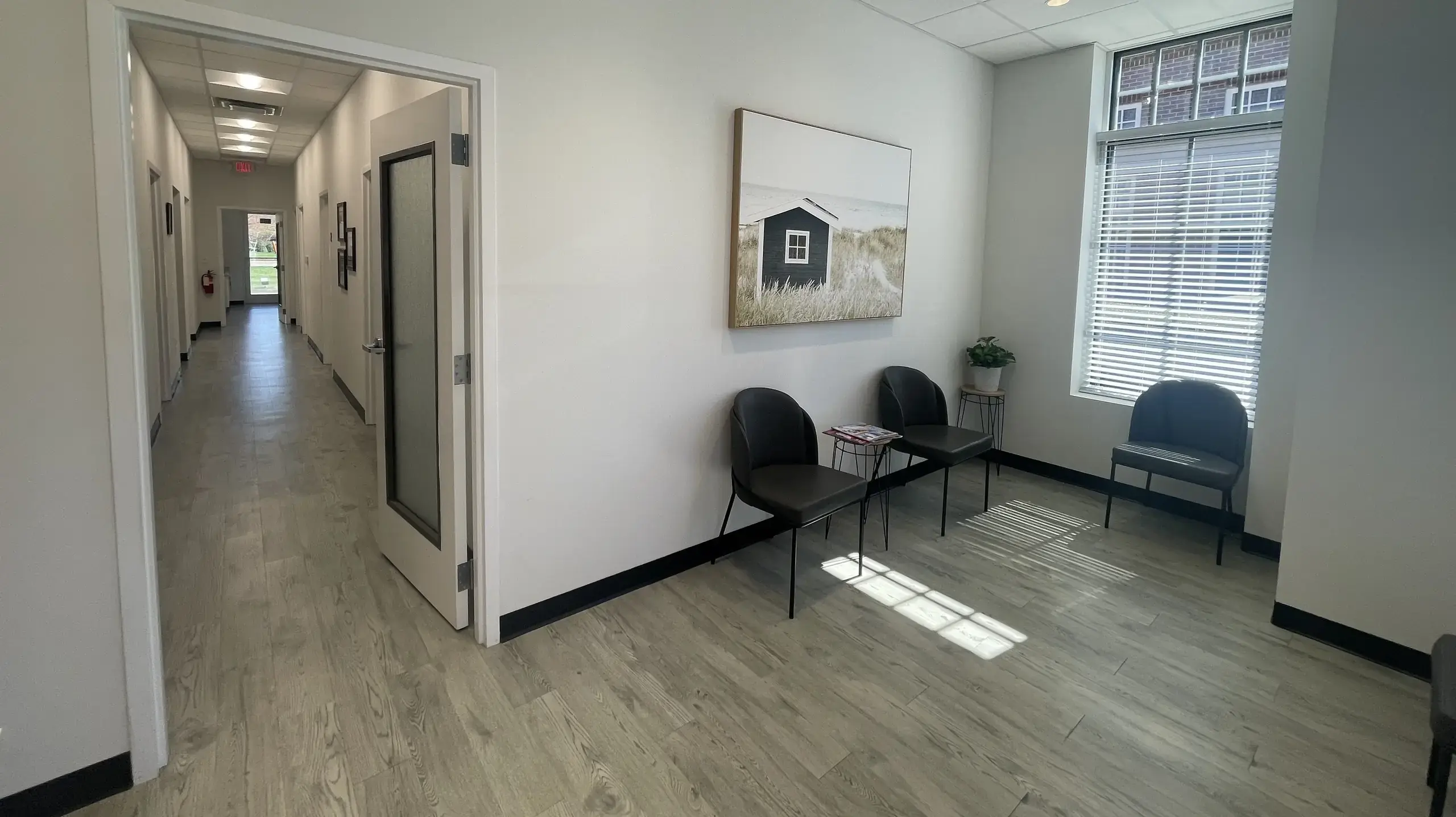 The reception and waiting area at Pain and Sleep Therapy Center of Charlotte.